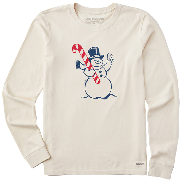 life is good Women's Retro Peace Snowman Long Sleeve Crusher Tee