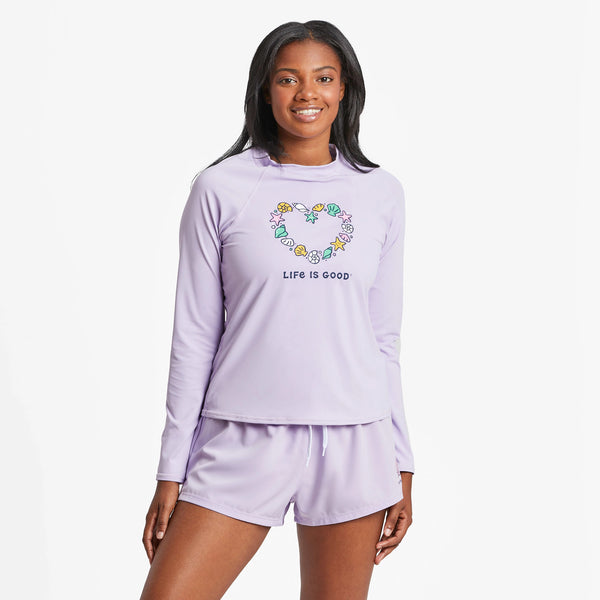 life is good Women's Seashells Heart Long Sleeve Rashguard