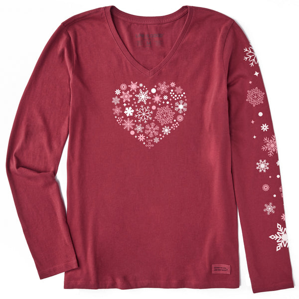 life is good Women's Snowflake Heart Long Sleeve Crusher Vee