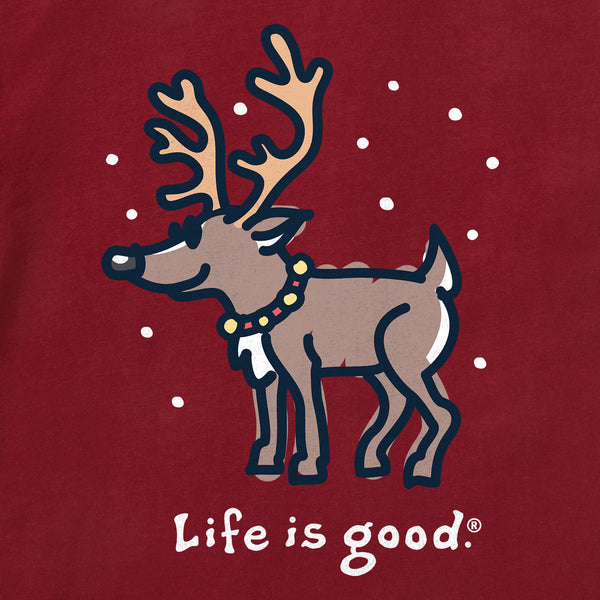 Life Is Good Women's Snowy Reindeer Short Sleeve Crusher Vee