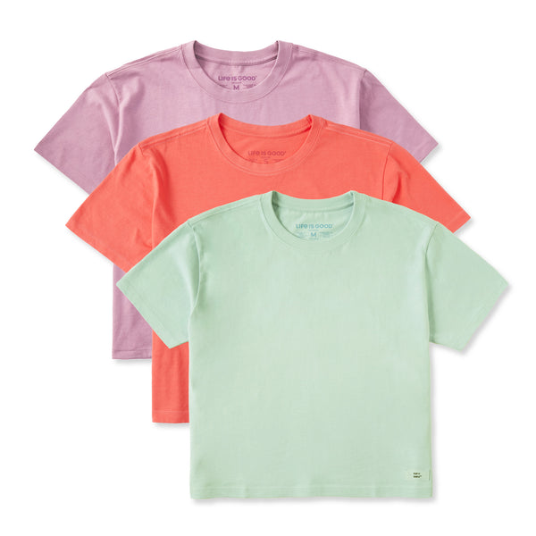 life is good Women's Solid 3-Pack Boxy Crusher Tee Multi 3