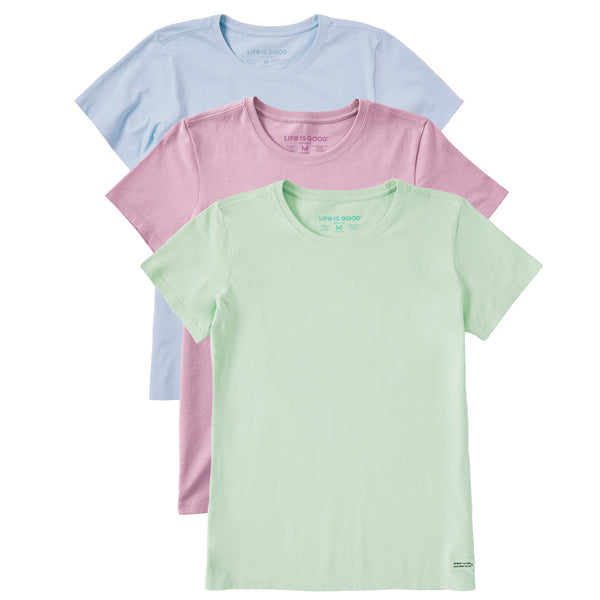 life is good Women's Solid 3- Pack Crusher Crew- Multi 3