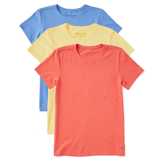 life is good Women's Solid 3- Pack Crusher Crew- Multi 4