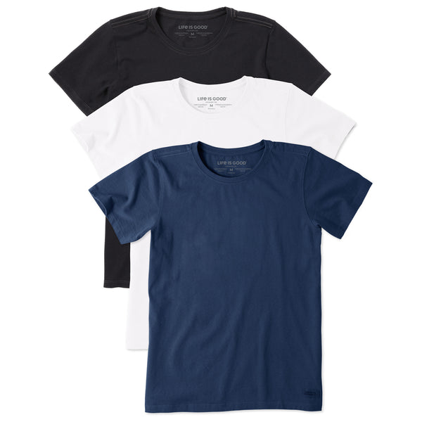 life is good Women's Solid 3- Pack Crusher Crew- Multi