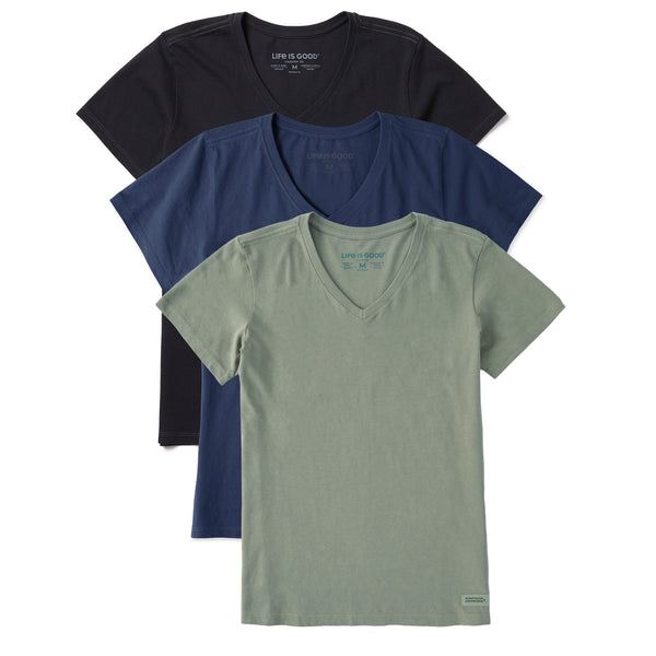 life is good Women's Solid 3-Pack Crusher Vee- Multi 3