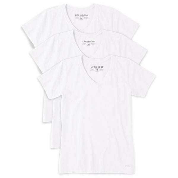 life is good Women's Solid 3-Pack Crusher Vee- White