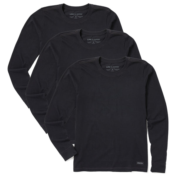 life is good Women's Solid 3-Pack Long Sleeve Crusher Tee Faded Black