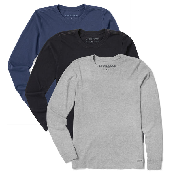 life is good Women's Solid 3-Pack Long Sleeve Crusher Tee Multi 3