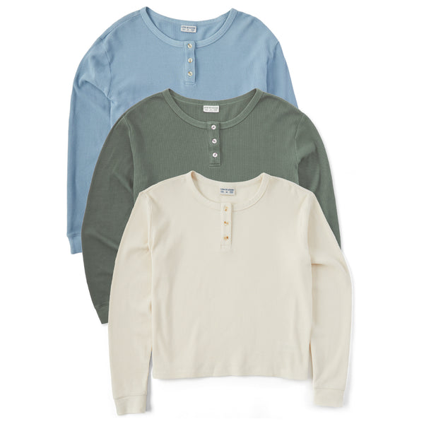 life is good Women's Solid 3-Pack Long Sleeve Thermal Henley Multi 2