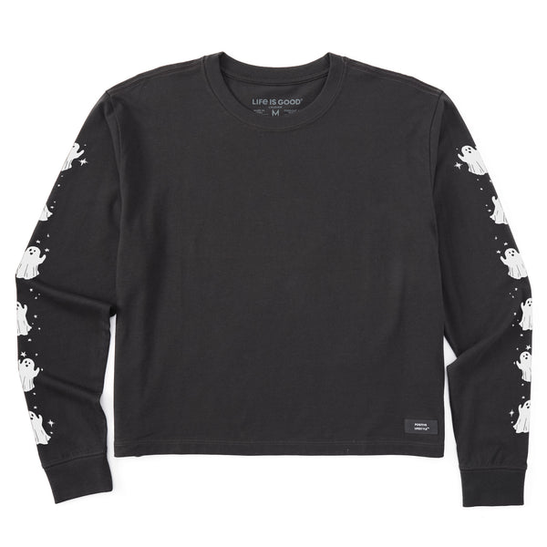 life is good Women's Sparkly Ghosts Long Sleeve Crusher Boxy Tee