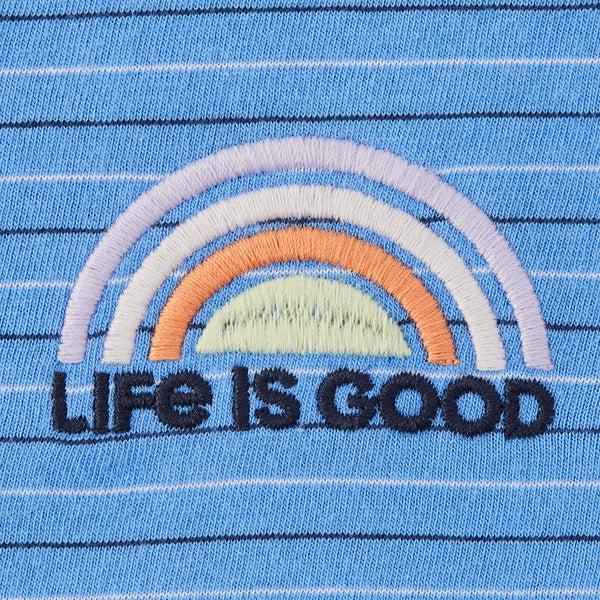 Life Is Good Women's Sun Rainbow Long Sleeve Striped Crusher-LITE Hooded Tee