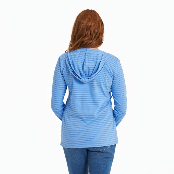 Life Is Good Women's Sun Rainbow Long Sleeve Striped Crusher-LITE Hooded Tee