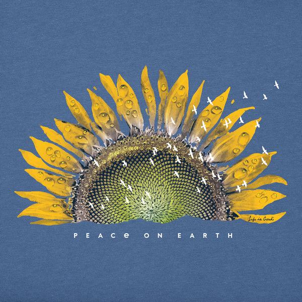 Life Is Good Women's Sunflower Dew Peace On Earth Short Sleeve Vee
