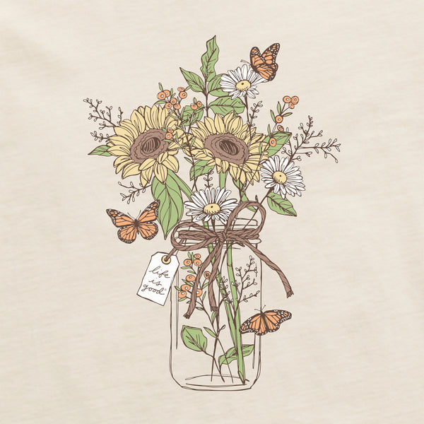 Life Is Good Women's Sunflower Monarch Jar Long Sleeve Crusher Tee