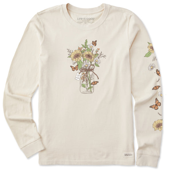 life is good Women's Sunflower Monarch Jar Long Sleeve Crusher Tee