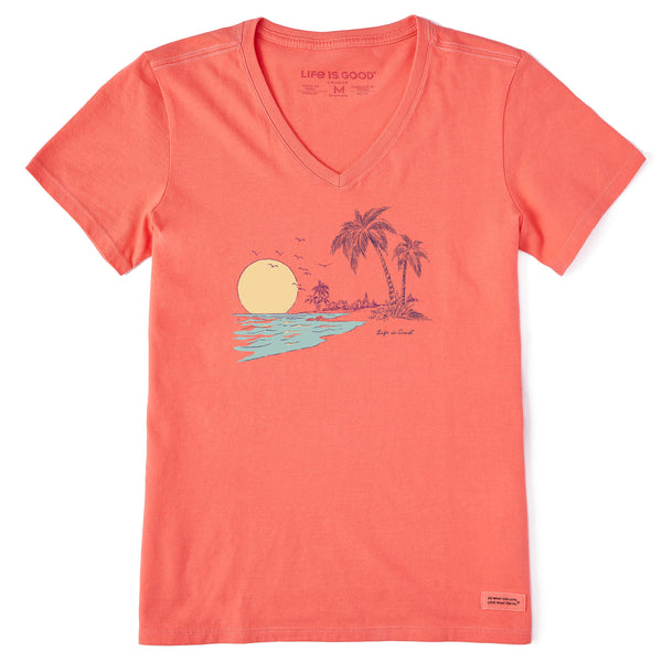 life is good Women's Sunset Palms Short Sleeve Crusher Vee