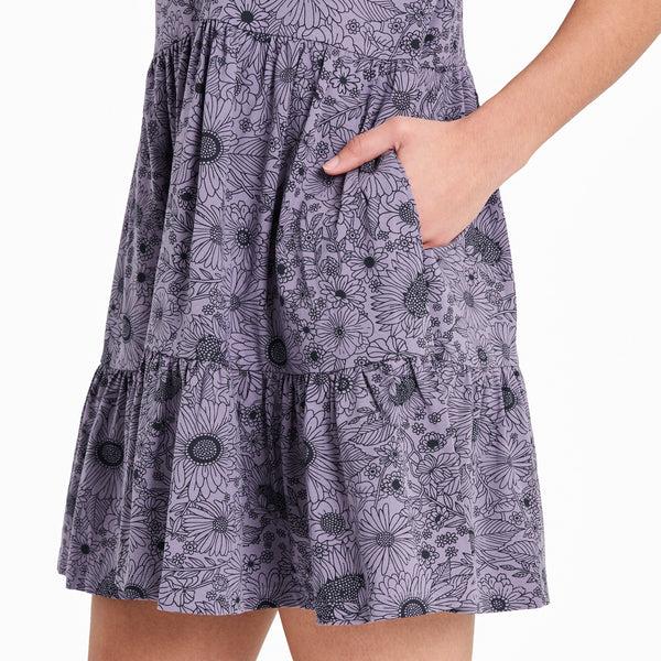 Life Is Good Women's Sunshine Floral Pattern Tiered Tank Dress