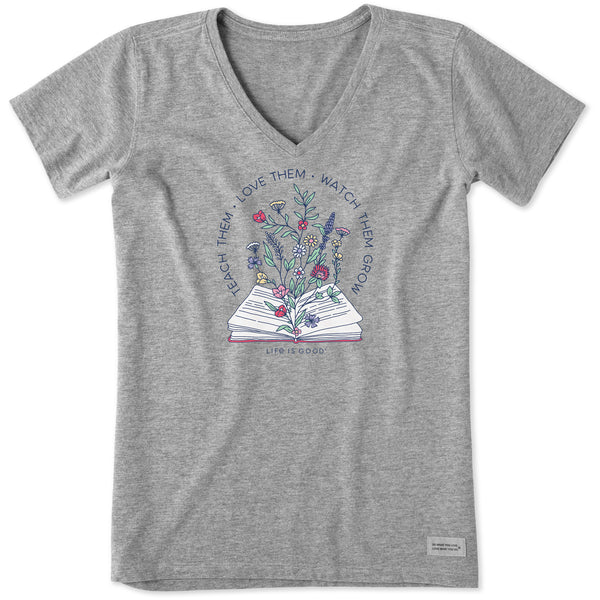 life is good Women's Teach Them Love Short Sleeve Crusher Vee