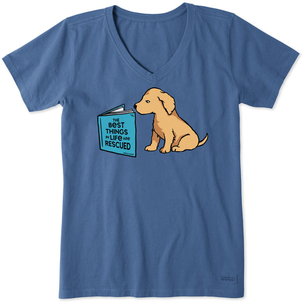 life is good Women's The Best Things are Rescued Short Sleeve Crusher Vee