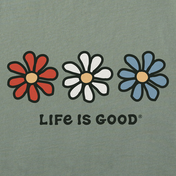 Life Is Good Women's Three Colorful Daisies Short Sleeve Crusher Vee