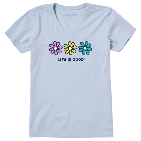Life Is Good Women's Three Colorful Daisies Short Sleeve Crusher Vee