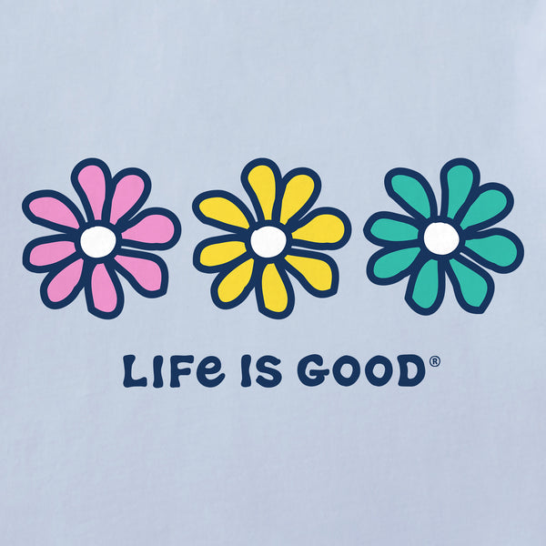Life Is Good Women's Three Colorful Daisies Short Sleeve Crusher Vee