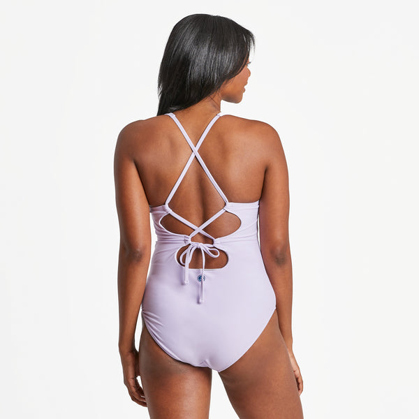 Life Is Good Women's Three Daisies Tie-Back Scoop One Piece Swimsuit