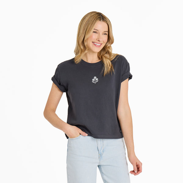 Life Is Good Women's Three Little Daisies Short Sleeve Crusher Boxy Tee