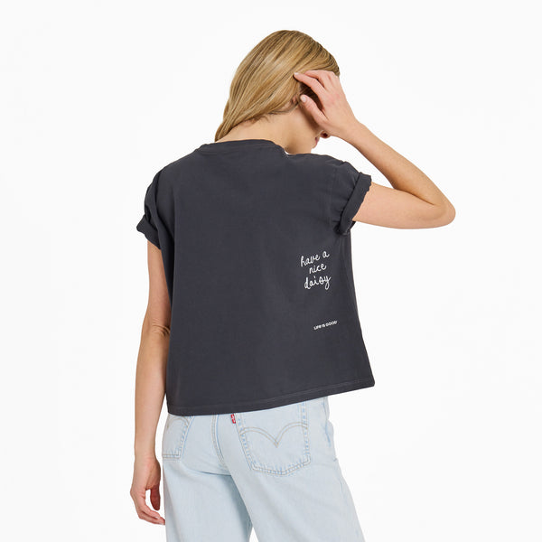Life Is Good Women's Three Little Daisies Short Sleeve Crusher Boxy Tee