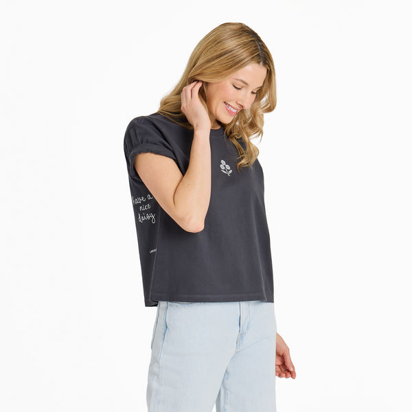 life is good Women's Three Little Daisies Short Sleeve Crusher Boxy Tee