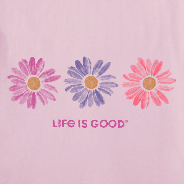 Life Is Good Women's Three Painted Daisies Short Sleeve Vee