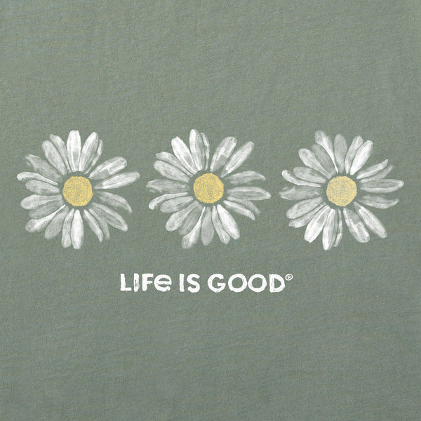Life Is Good Women's Three Painted Daisies Short Sleeve Vee
