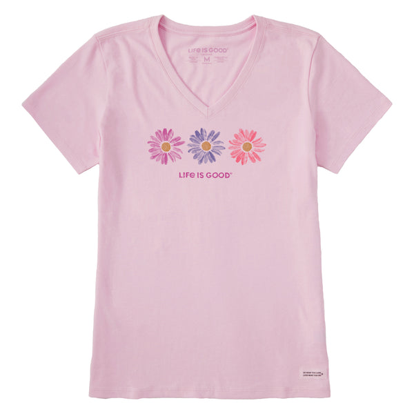 life is good Women's Three Painted Daisies Short Sleeve Vee