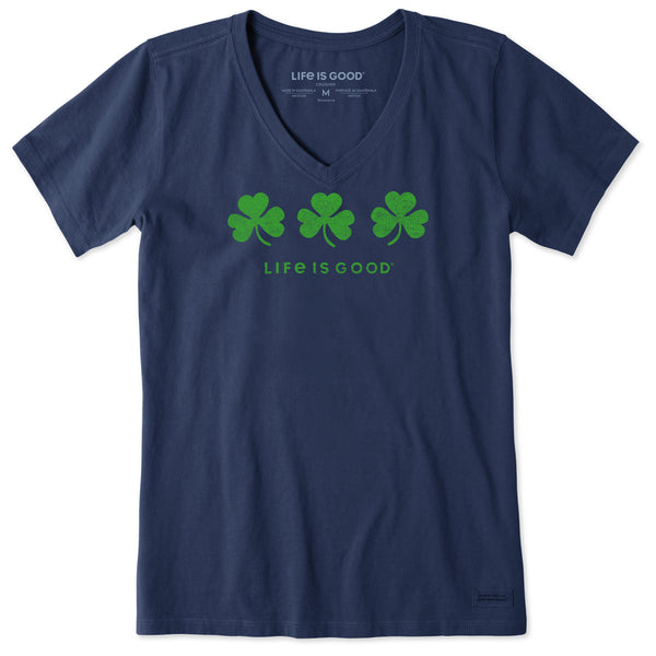 Life Is Good Women's Three Shamrocks Short Sleeve Crusher Vee