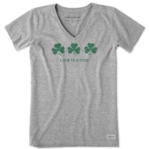 life is good Women's Three Shamrocks Short Sleeve Crusher Vee
