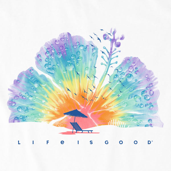 Life Is Good Women's Tie Dye Hibiscus Beach Short Sleeve Vee