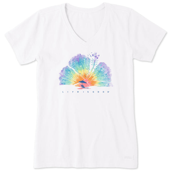life is good Women's Tie Dye Hibiscus beach Short Sleeve Vee