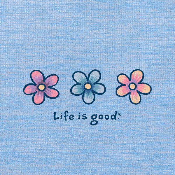 Life Is Good Women's Tie Dye Spatter Three Daisies Long Sleeve Sun Crusher Tee