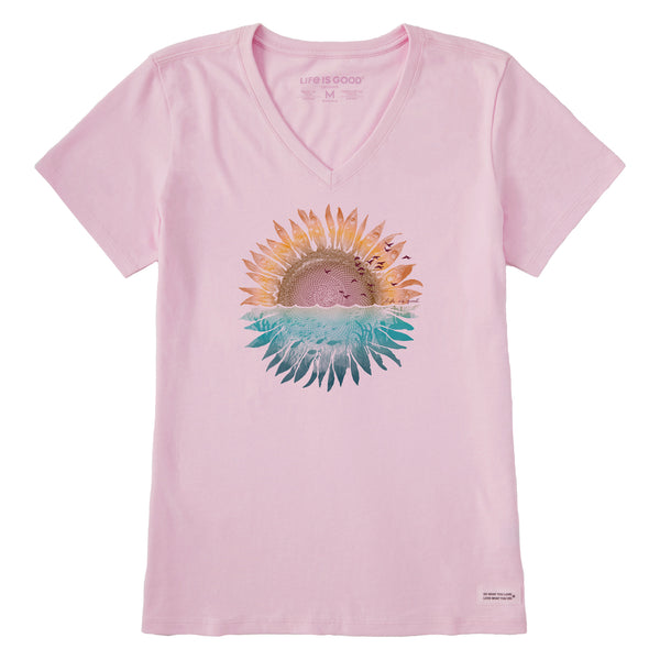 Life Is Good Women's Under Sunflower Short Sleeve Crusher Vee