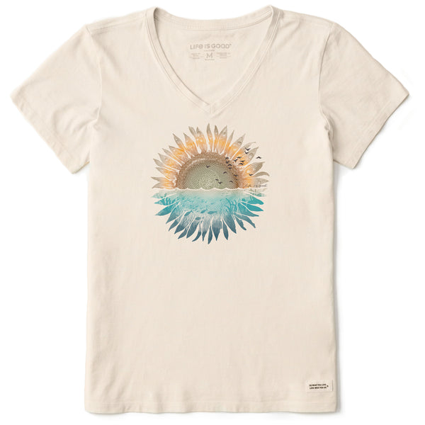 life is good Women's Under Sunflower Short Sleeve Crusher Vee