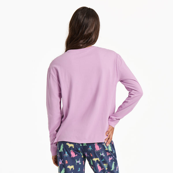 Life Is Good Women's Warm Winter Dogs Trio Long Sleeve Snuggle Up Sleep Tee