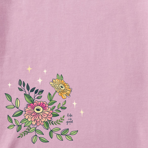 Life Is Good Women's Watercolor Hummingbird Flowers Short Sleeve Crusher Tee