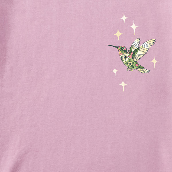 Life Is Good Women's Watercolor Hummingbird Flowers Short Sleeve Crusher Tee