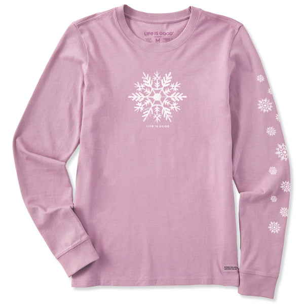 life is good Women's Watercolor Snowflake Long Sleeve Crusher Tee