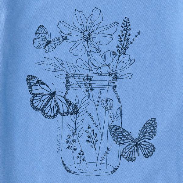 Life Is Good Women's Wildflower And Butterflies Jar Long Sleeve Crusher Vee