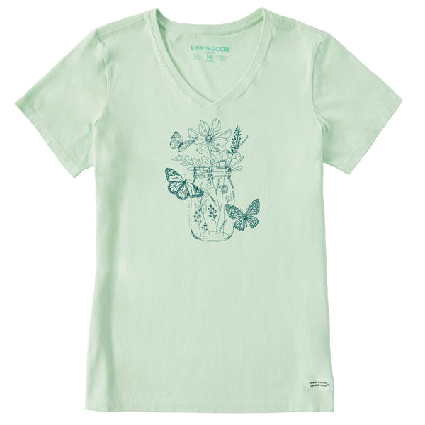 life is good Women's Wildflower and Butterflies Jar Short Sleeve Crusher-LITE Vee