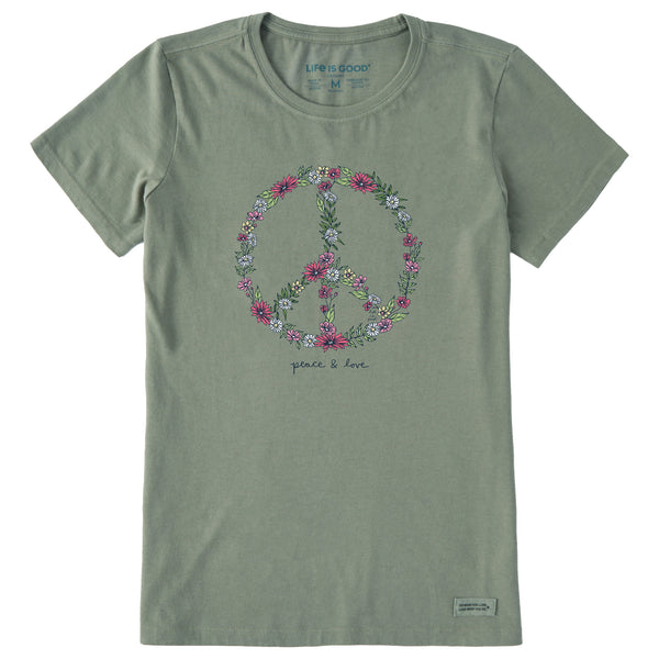 life is good Women's Wildflower Love Peace Sign Short Sleeve Tee
