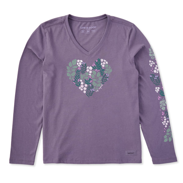 Life Is Good Women's Winter Flowers Heart Long Sleeve Crusher Vee