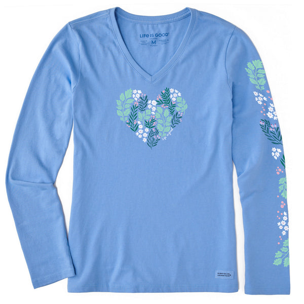 life is good Women's Winter Flowers Heart Long Sleeve Crusher Vee