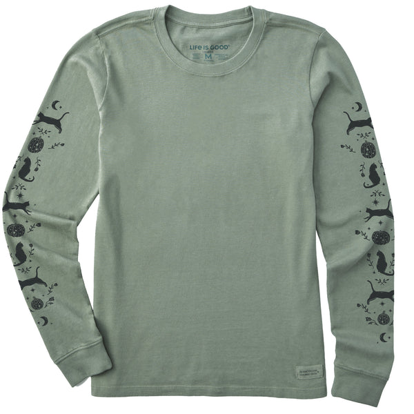 life is good Women's Woodcut Black Cats Long Sleeve Crusher Tee